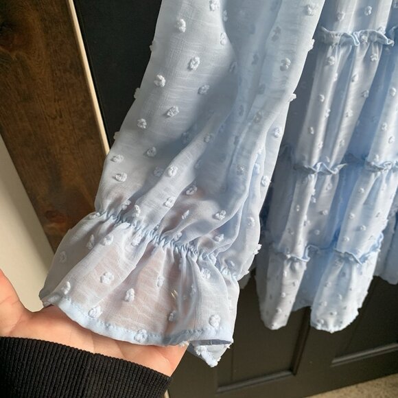 Altar’d State Eliza Dress French Blue Swiss Dot Women’s Size Medium Ruffles - Picture 4 of 15